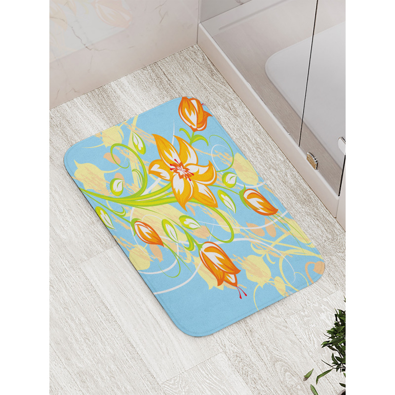 Retro Style Tiger Lily Art Bath Mat