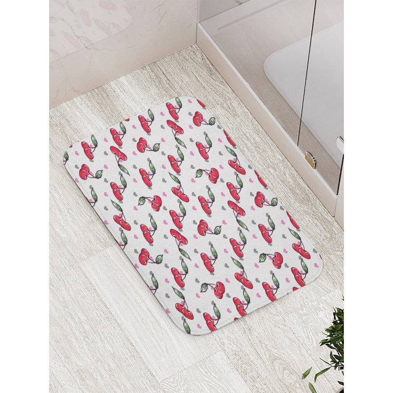 Fruits on Bicolour Hearts Bath Mat