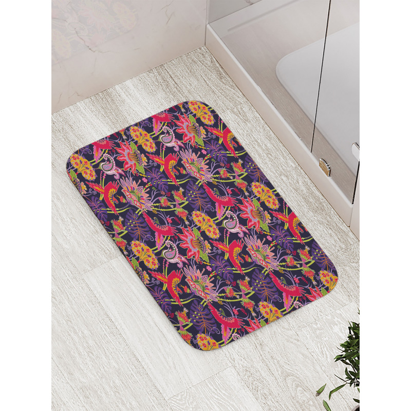 Floral Jungle Illustration Bath Mat