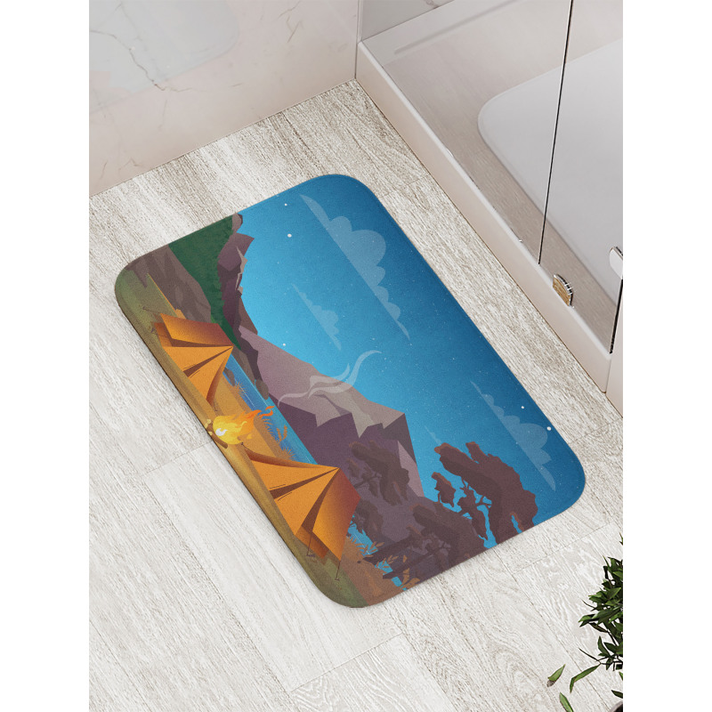 Camping in Woods at Night Bath Mat