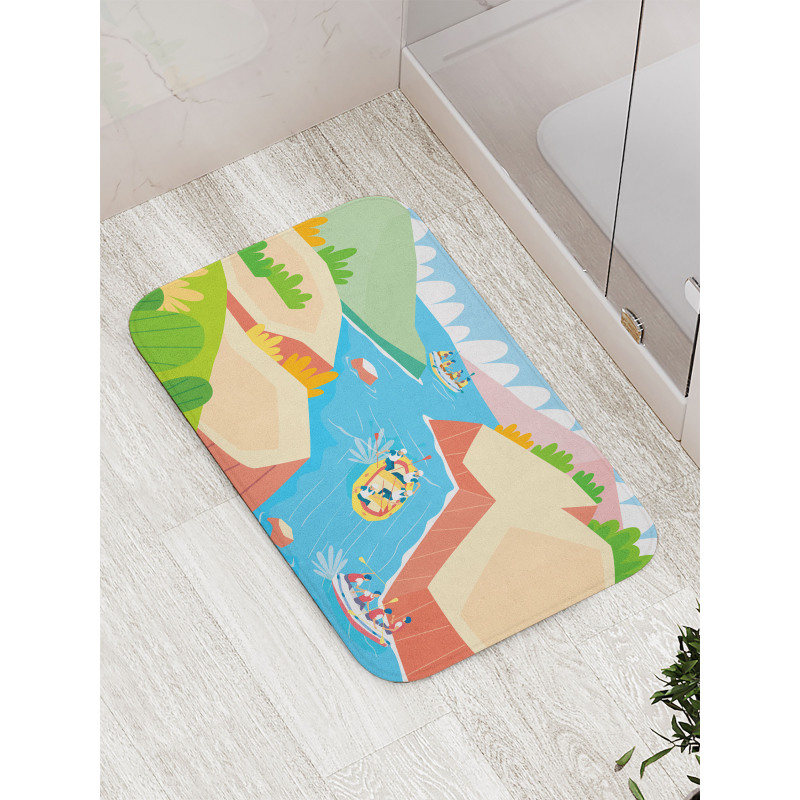 Rafting on River Cartoon Bath Mat