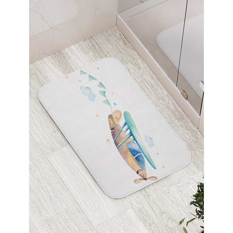 Nursery Airplane Cloud Stars Bath Mat