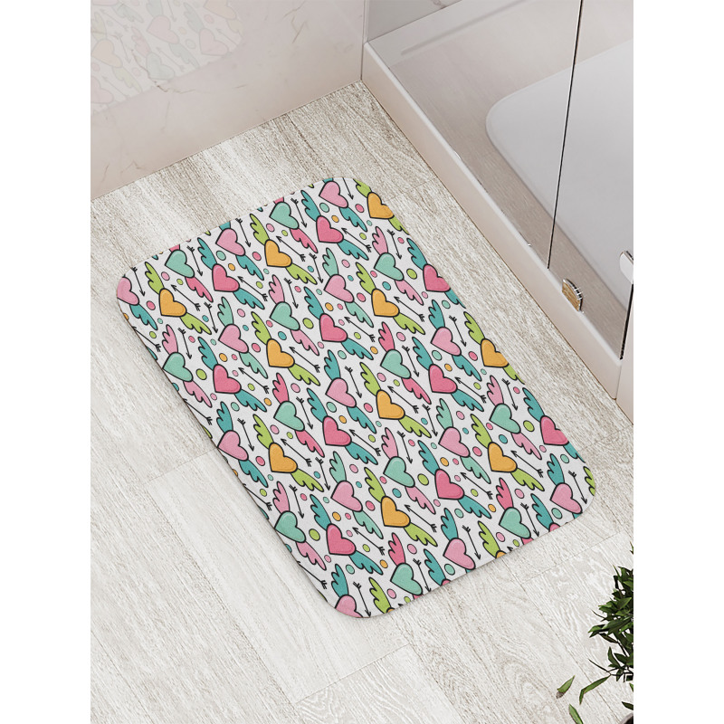 Hearts with Wings and Dots Bath Mat