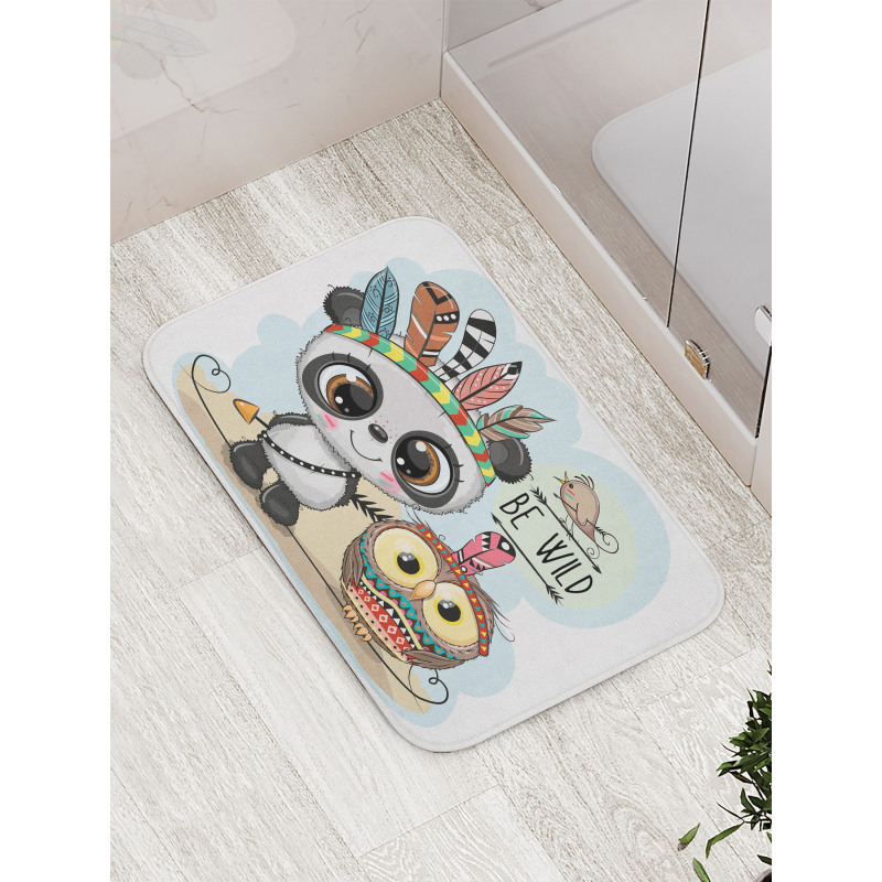 Panda Owl Bird in Feathers Bath Mat