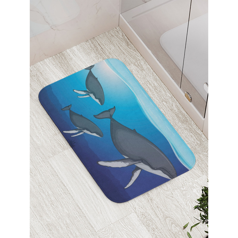 Swimming Whales Scenery Bath Mat