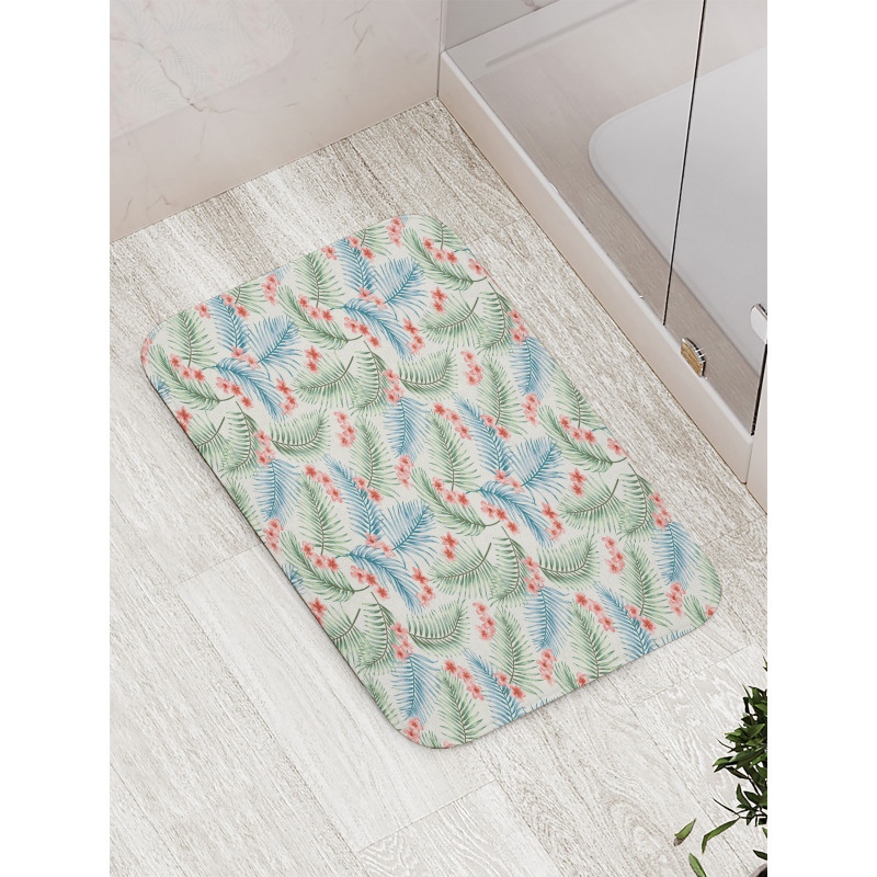 Vintage Plumerias on Leaves Bath Mat