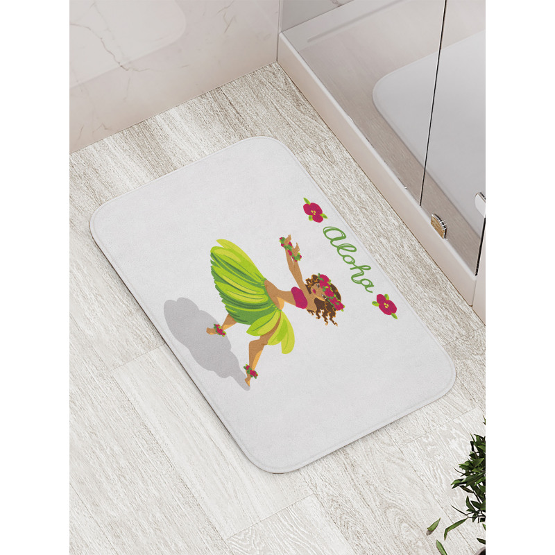 Hula Dancer Girl Aloha Wording Bath Mat