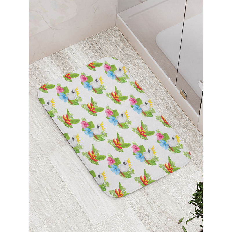 Cockatoo and Tropical Petals Bath Mat