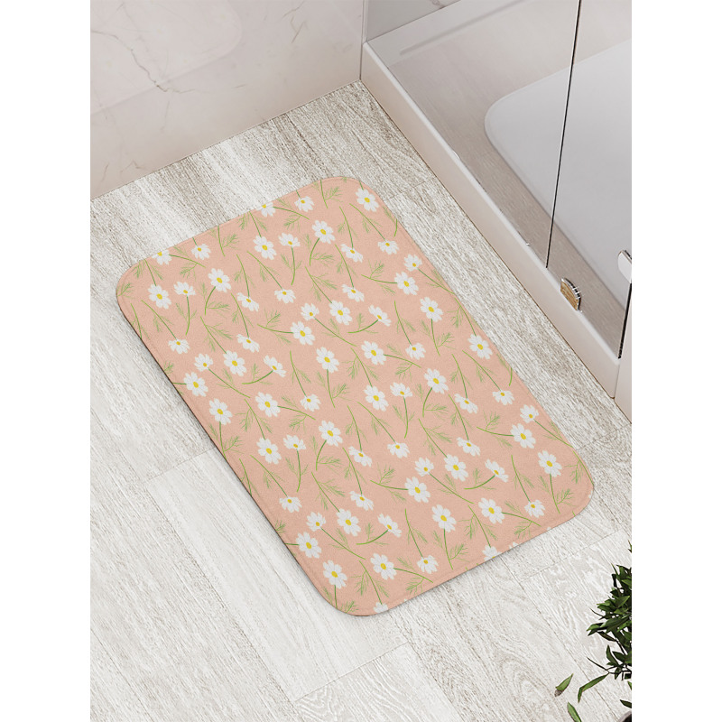 Rhythmic White Cosmos Flower Bath Mat