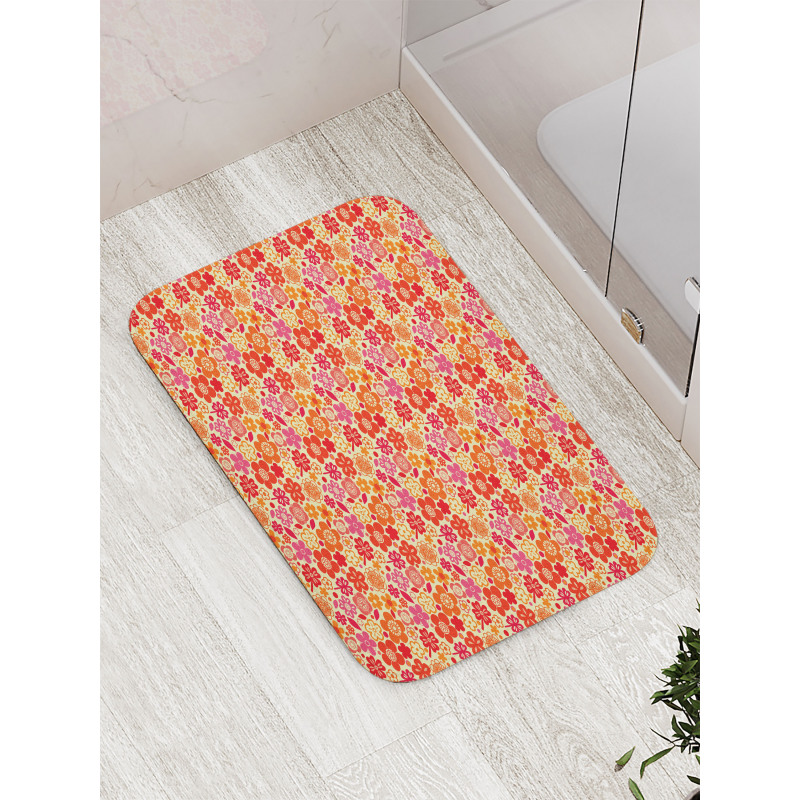 Graphical Petals and Leaves Bath Mat