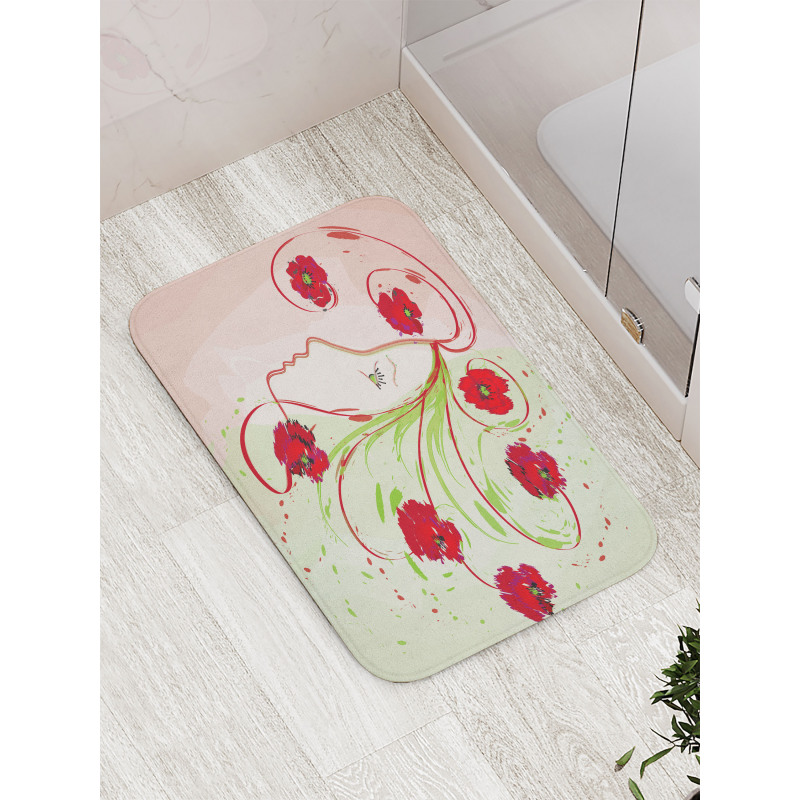 Watercolor Poppy Bath Mat