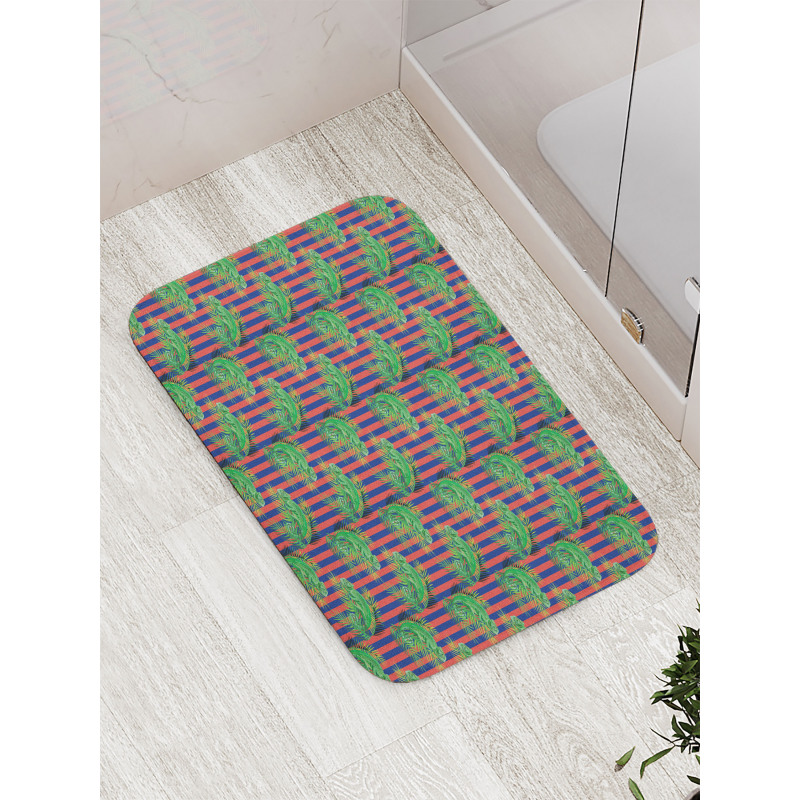 Chameleon with Palm Stripes Bath Mat