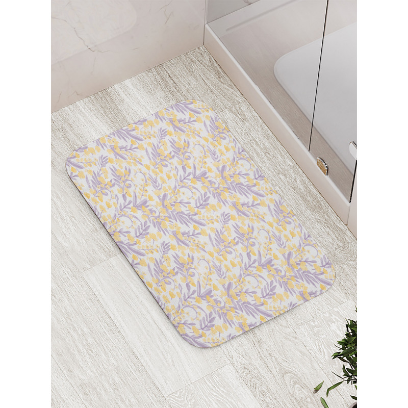 Pastel Tone Flowers Leaves Bath Mat