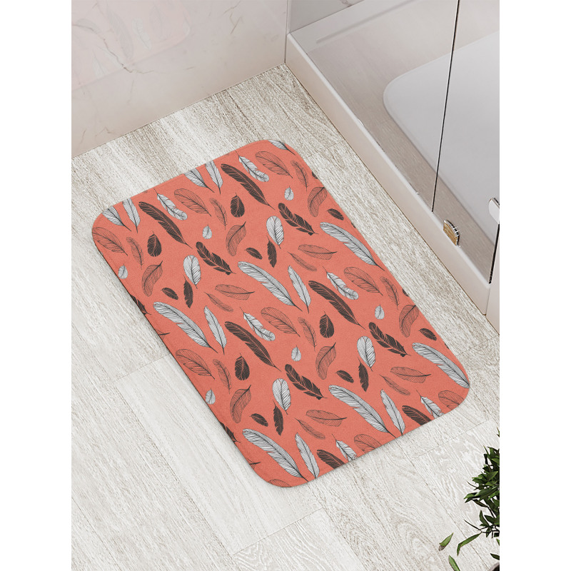 Bohemian Hand Drawn Feathers Bath Mat