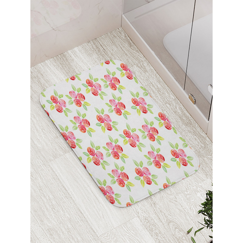 Watercolor Roses and Leaves Bath Mat