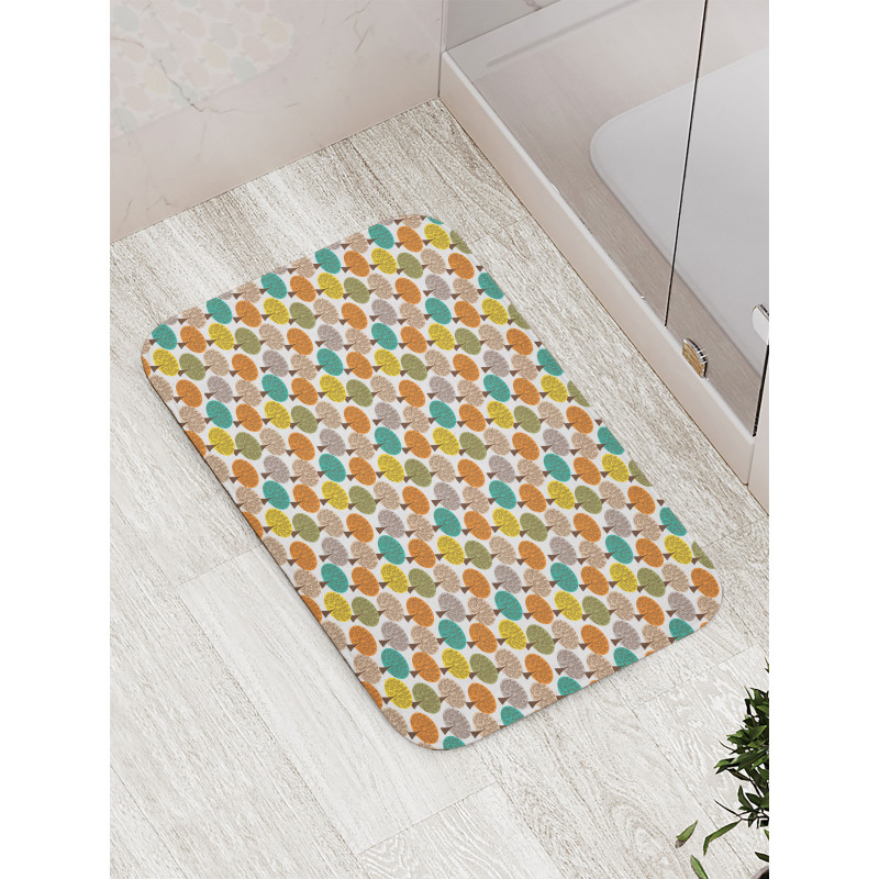 Leaves and Forest Flora Motif Bath Mat