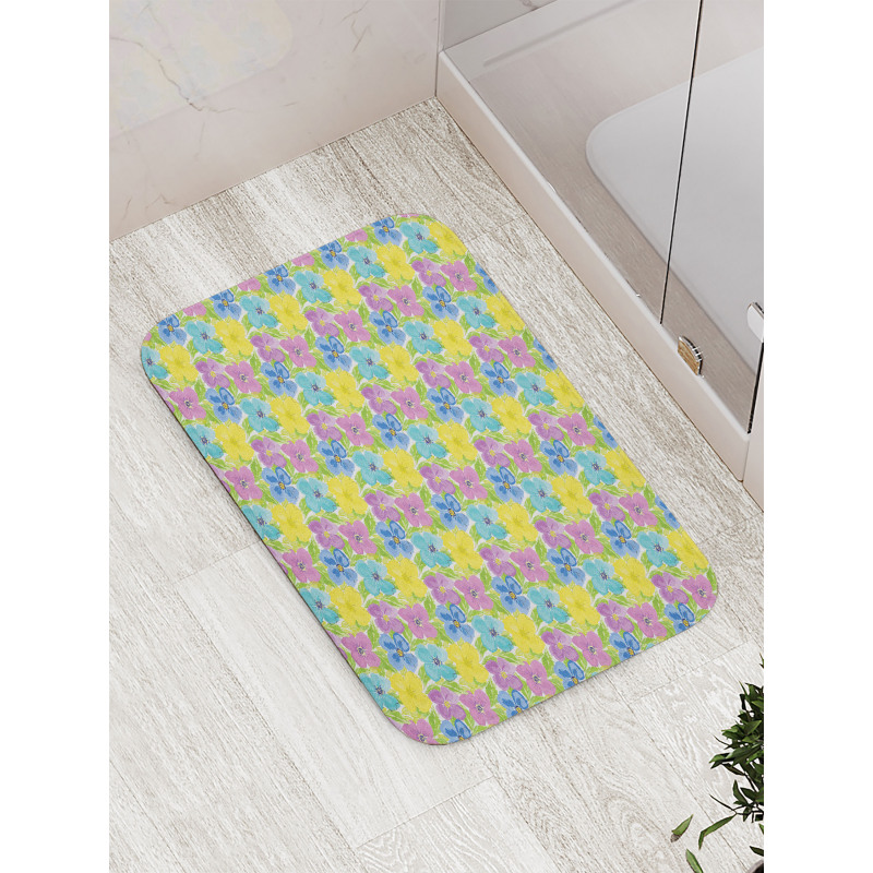 Watercolor Flower and Leaves Bath Mat