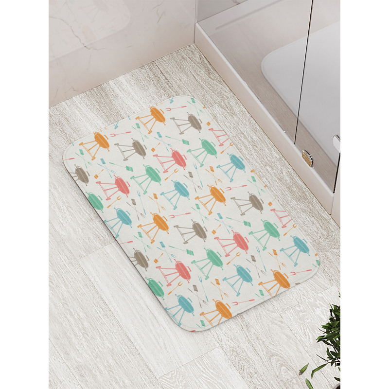 Retro Barbecue Grill Elements Bath Mat