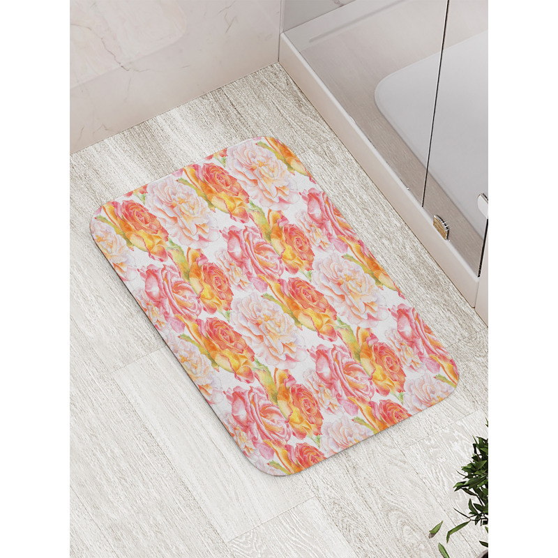 Watercolor Artwork Roses Bath Mat