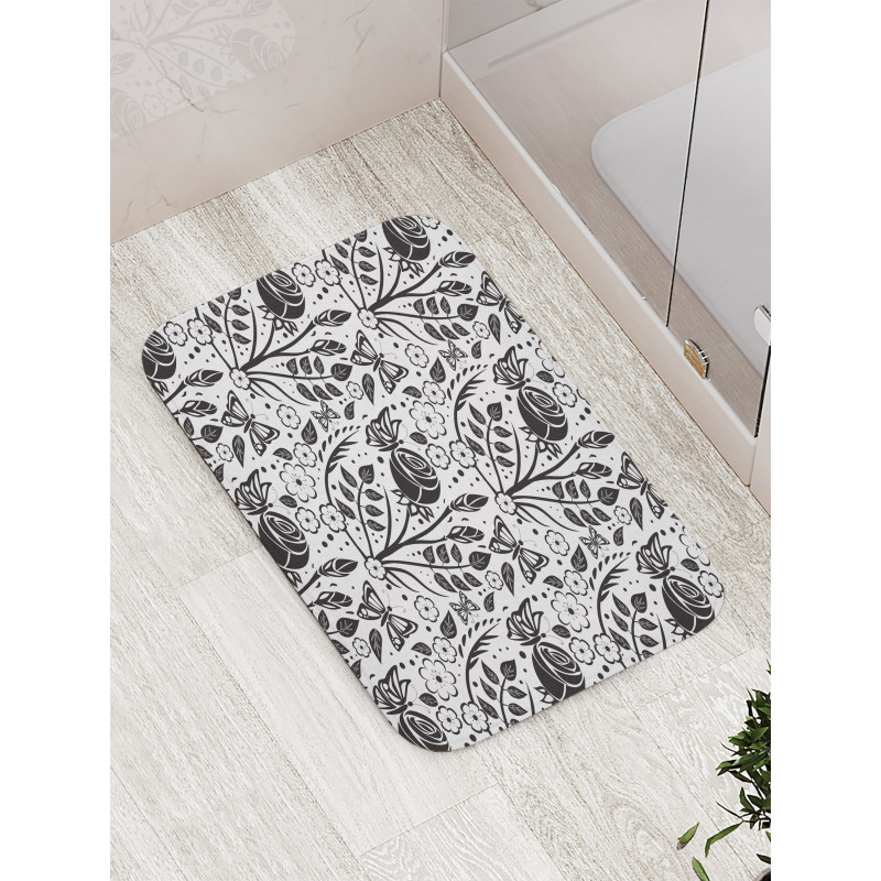 Monochromatic Butterfly Rose Bath Mat