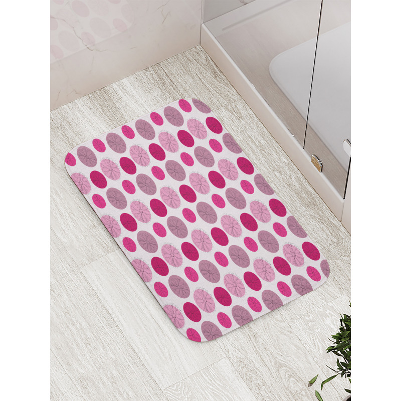 Flower Sketches over Dots Bath Mat