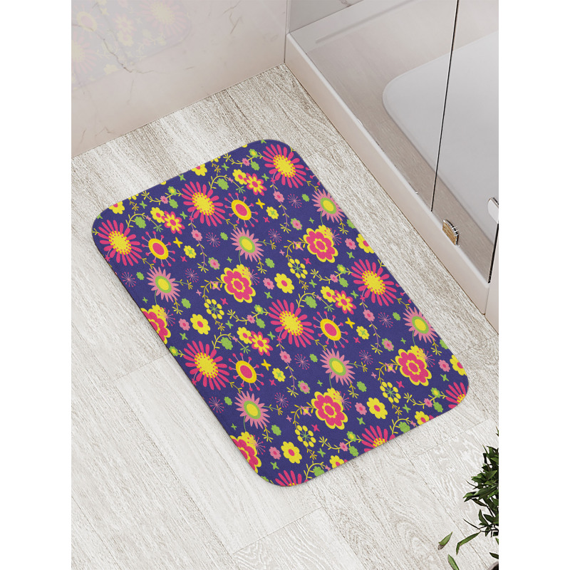 Flowers in Childish Pattern Bath Mat