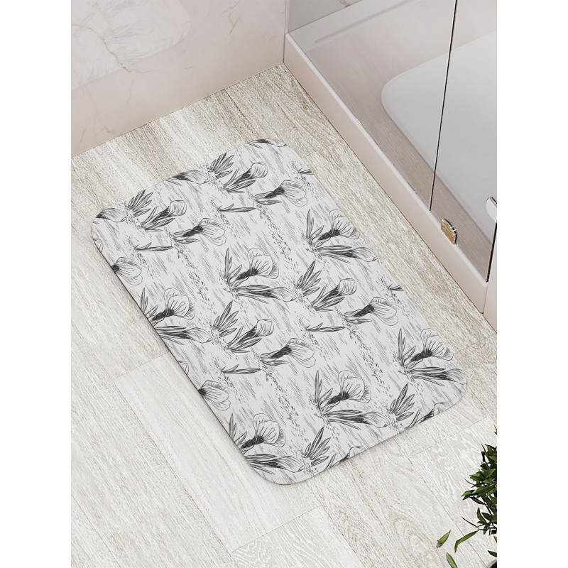 Retro Sketchy Crocus Flowers Bath Mat