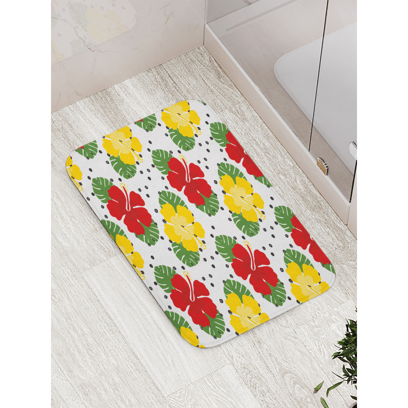 Grunge Dots and Hibiscus Bath Mat