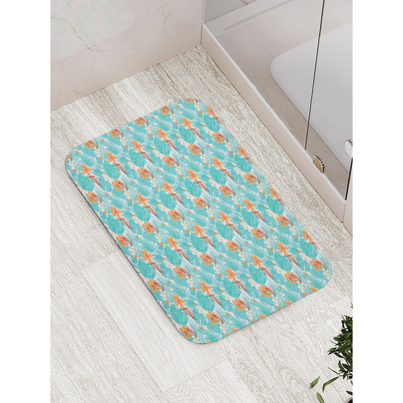 Summer Scene Palms Hibiscus Bath Mat