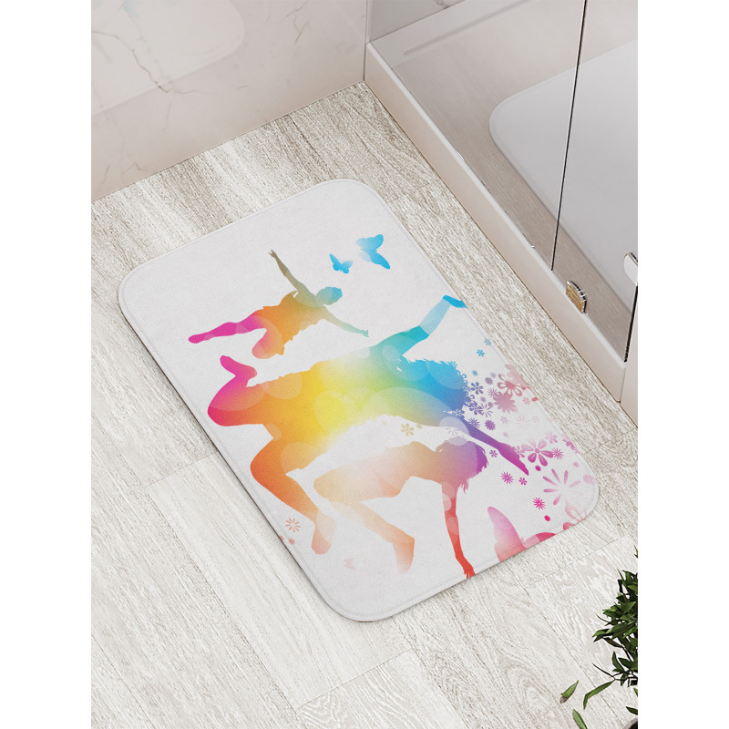 Jumping People Butterflies Bath Mat