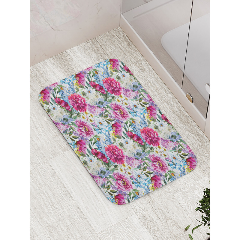 Watercolor Look Bouquet Art Bath Mat