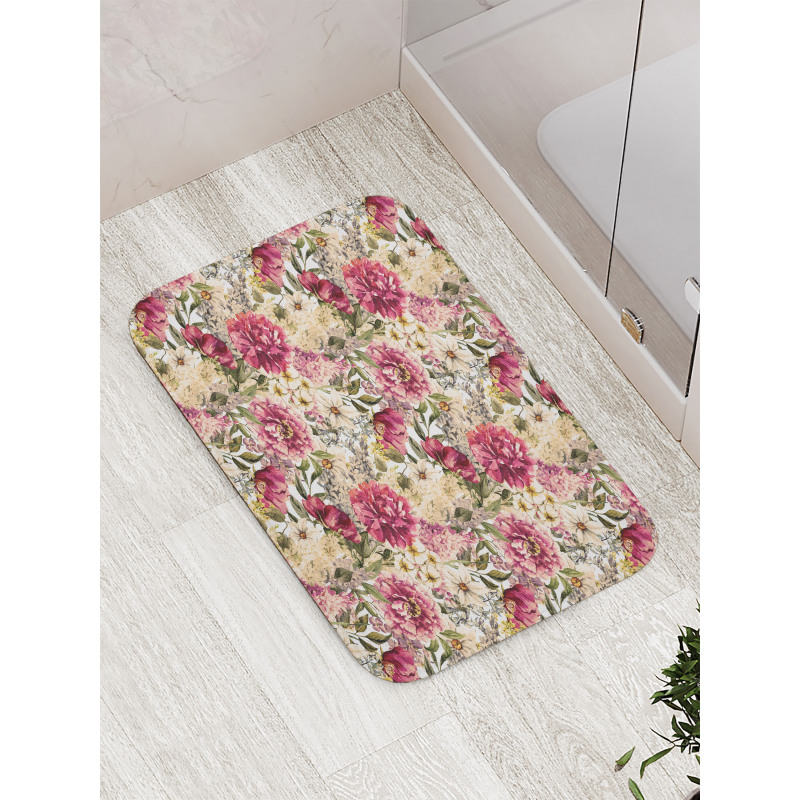 Motley Spring Flowers Leaves Bath Mat