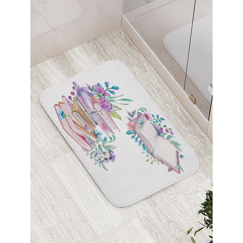 Watercolor Bookworm Floral Bath Mat