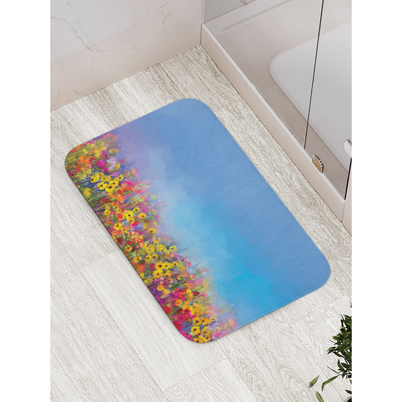 Abstract Sky Dreamy Flowers Bath Mat