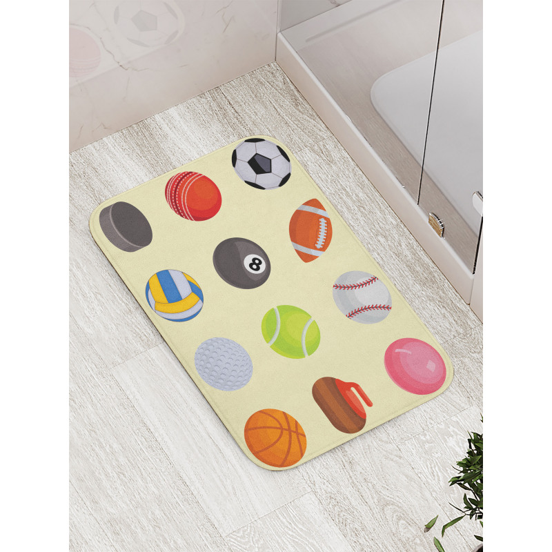 Different Sports Balls Layout Bath Mat