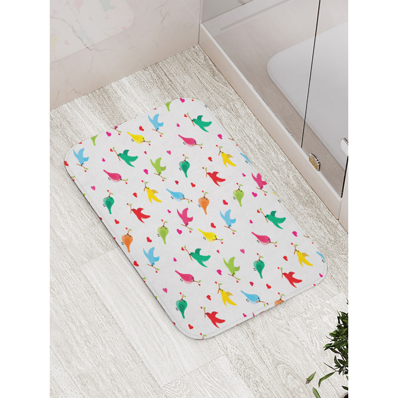 Heart Branches Colorful Bath Mat