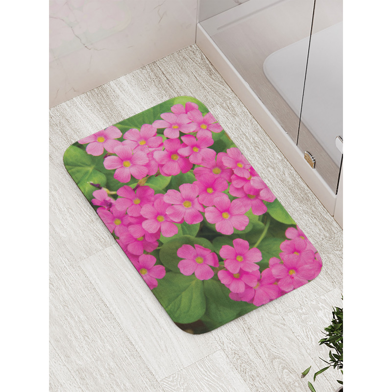 Pinkish Flower and Leaves Bath Mat