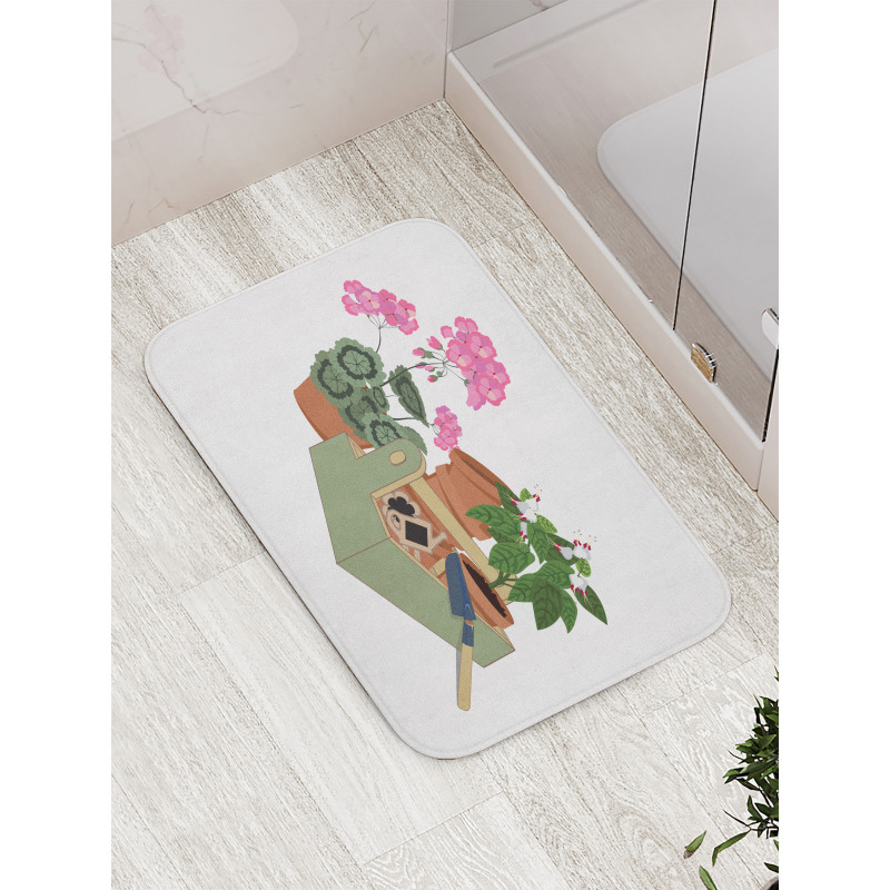 Flowers and Garden Tools Bath Mat