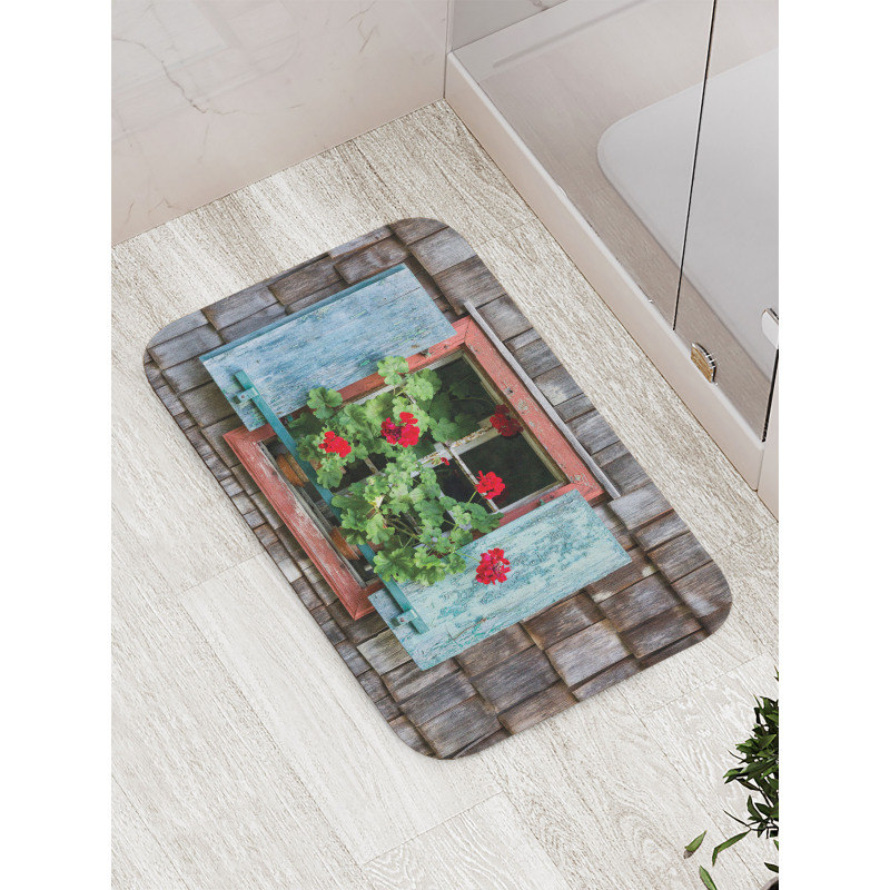 Flowers on Rural Window Bath Mat