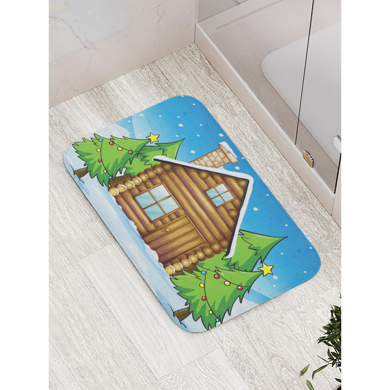 Cabin and Firs in Winter Bath Mat