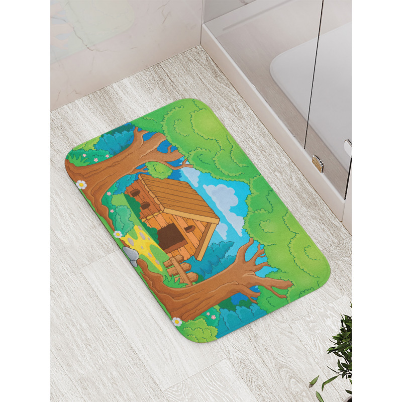 Wooden Shed in Forest Bath Mat