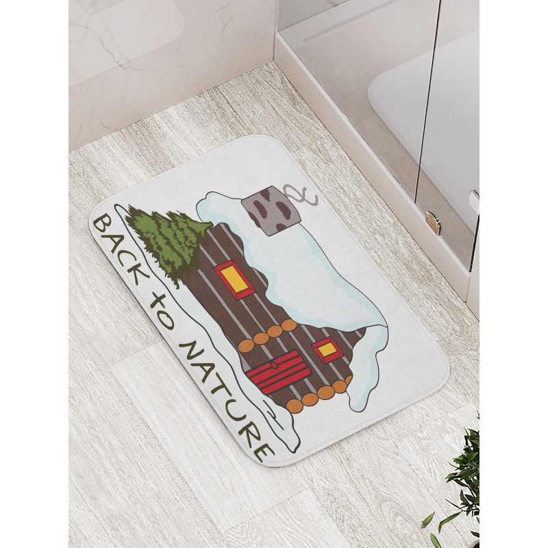 Cozy Snowy Wooden Cabin Bath Mat