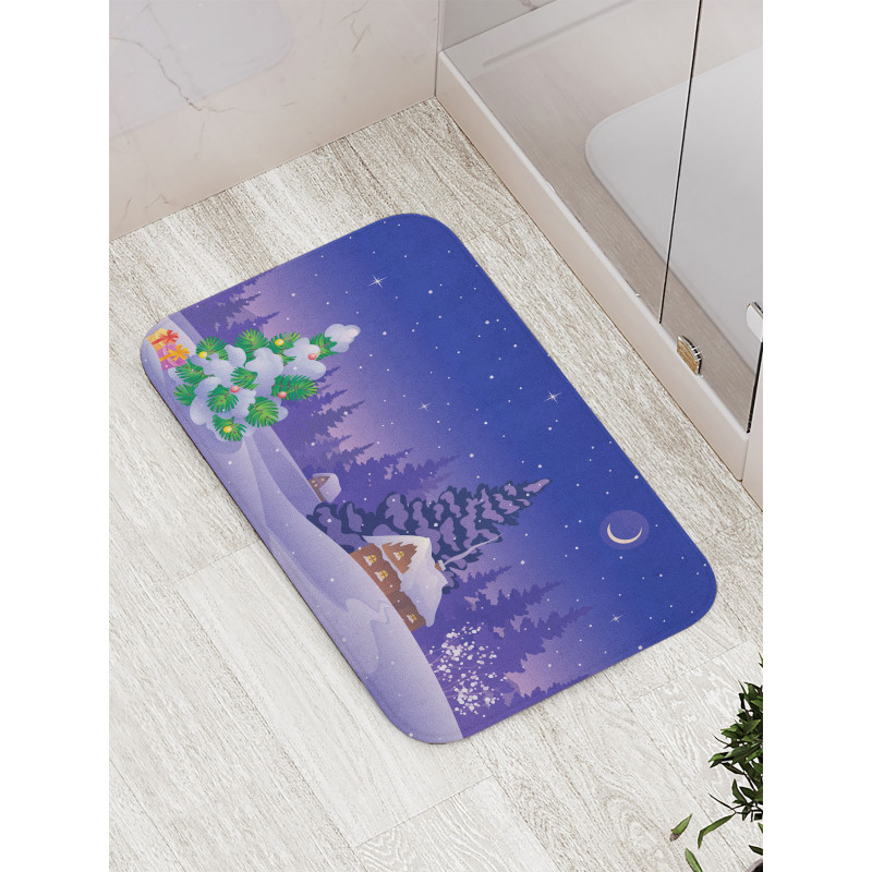 Cabin Covered with Snow Bath Mat