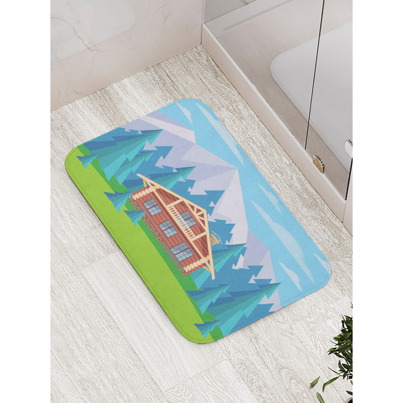 Wooden House in Mountain Bath Mat