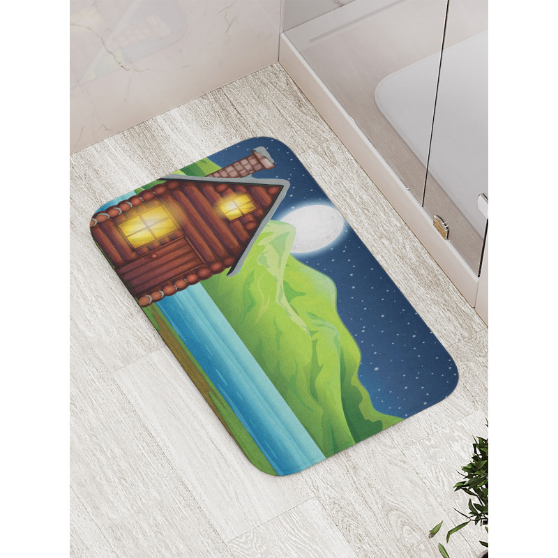 Cabin near River at Night Bath Mat