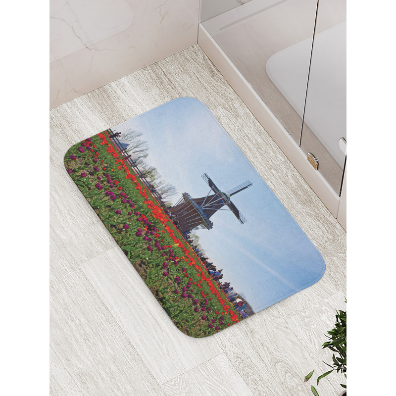 Windmill Photo on Tulip Field Bath Mat