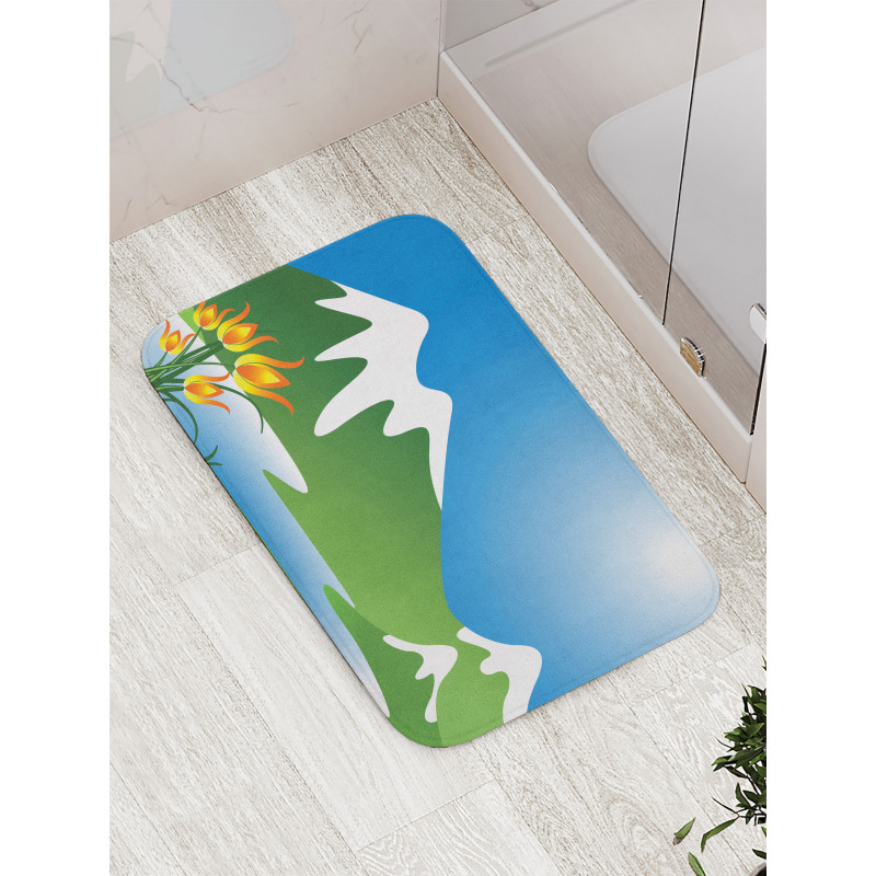 Snowy Mountain Flowers Bath Mat