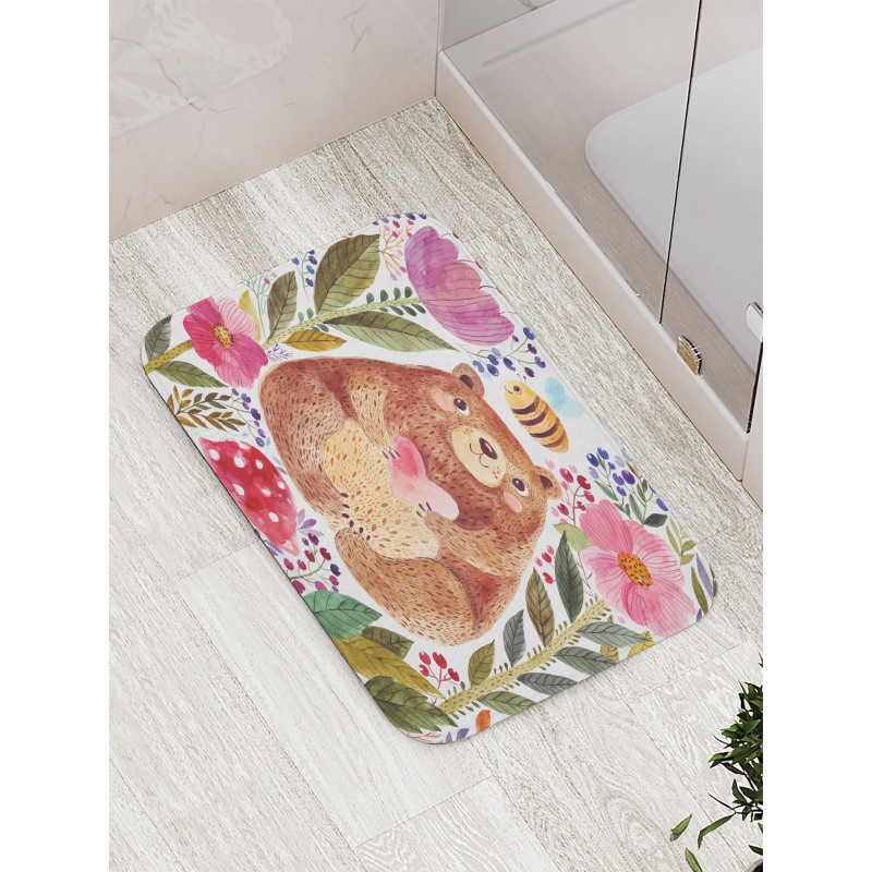 Bear with Flowers Bath Mat