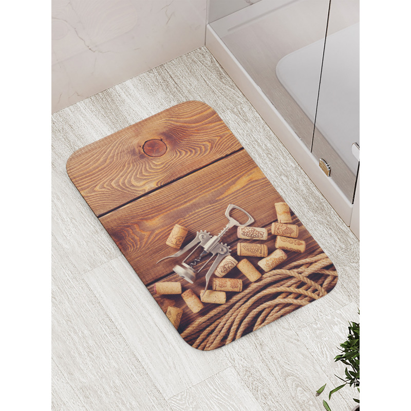 Wooden Table Wine Corks Bath Mat