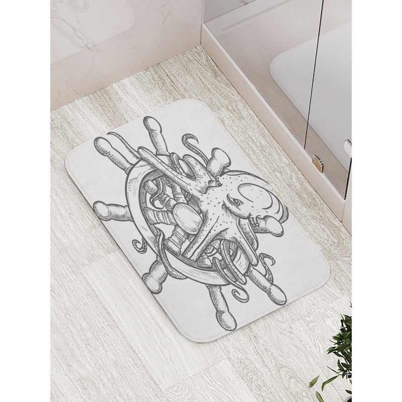 Sketch Sailboat Wheel Bath Mat